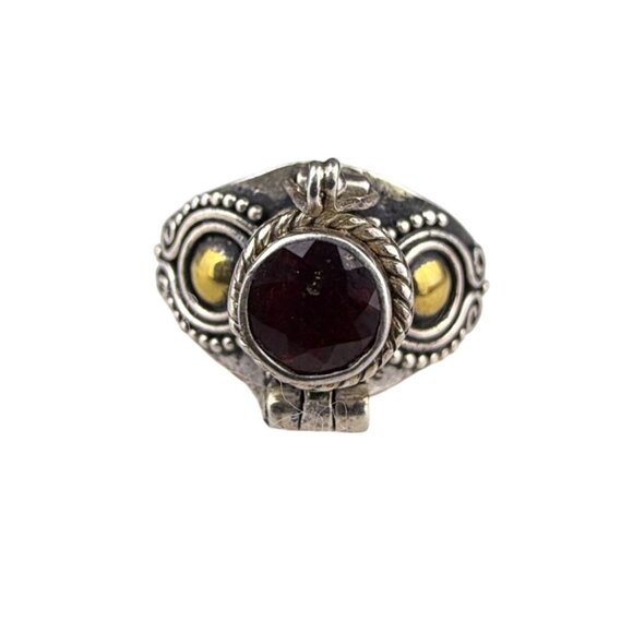 Sterling Silver Womens Garnet Poison Ring Unique Hinged Design Trinket Size 6 - Picture 2 of 6